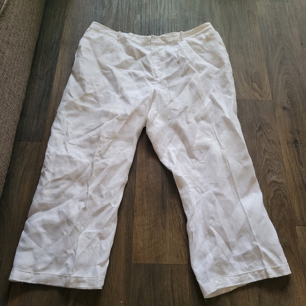 White Cropped Pants Linen